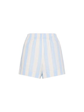 Meave shorts pull up in lino con stampa a righe azzurre