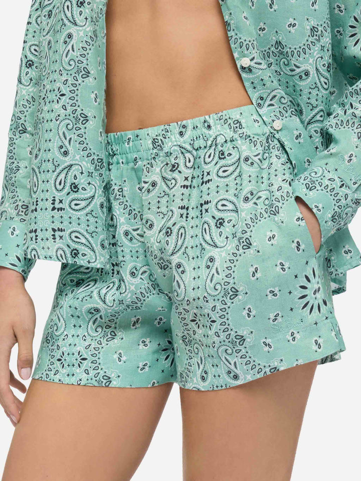 Meave linen pull up shorts with bandanna print