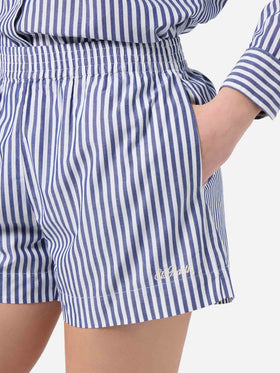 Blue striped Meave poplin shorts