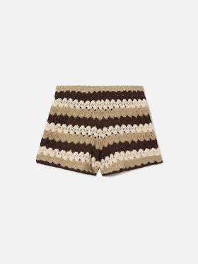 Shorts Meave in crochet a righe marroni