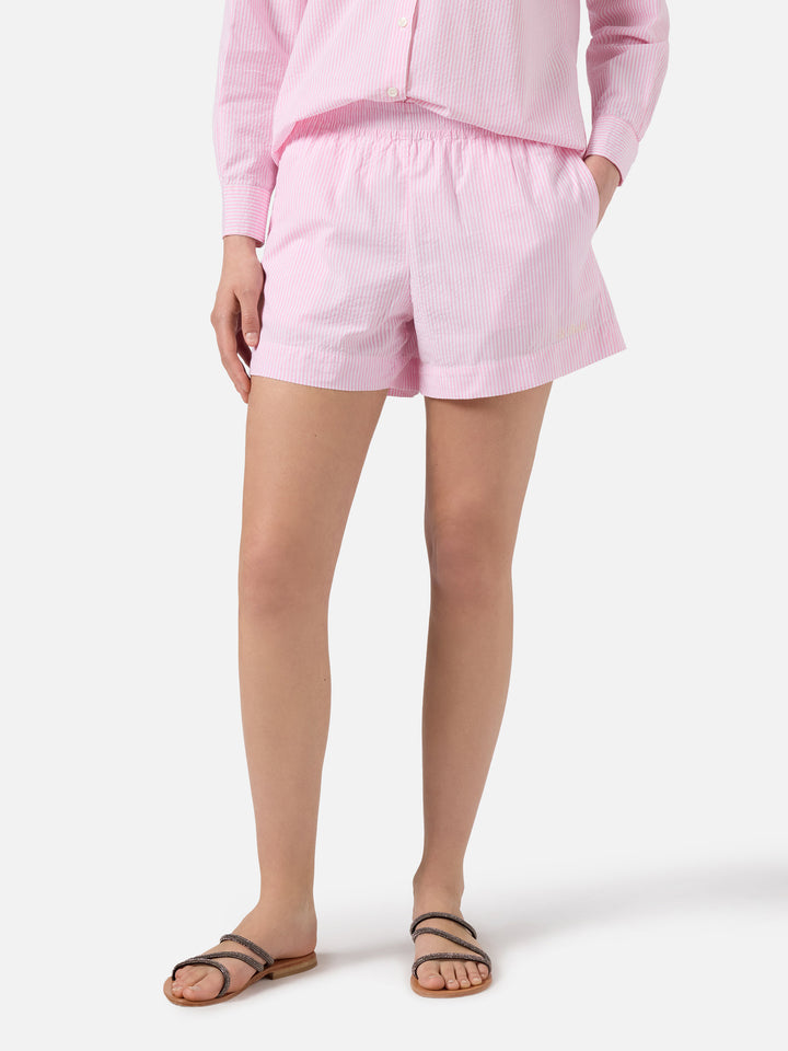 Pink striped Meave seersucker shorts