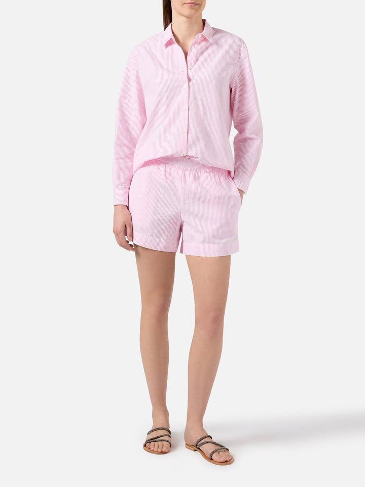 Pink striped Meave seersucker shorts