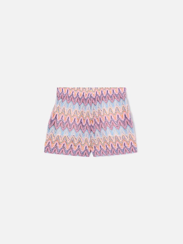 Meave Jr raschel knit shorts with pastel flame pattern