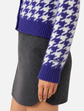 Purple pied de poule Megeve cropped cardigan