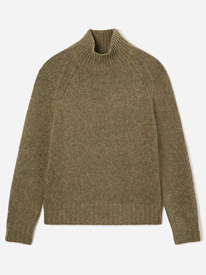 Pull col roulé Meghan Donegal en maille de mélange de laine vert militaire 