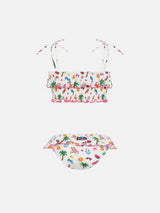 Melie smocked point embroidery bikini with ruffle