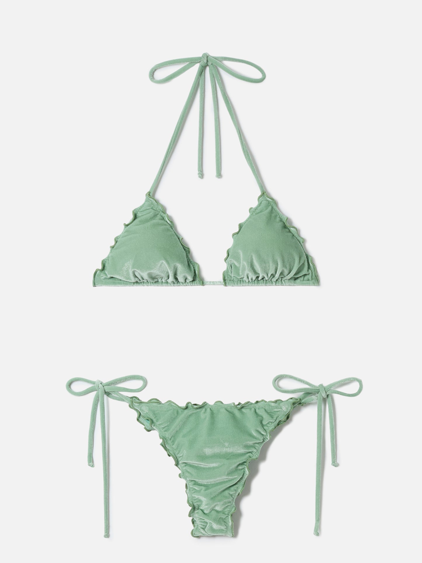 Bikini Sagittarius Miami in velluto argento e verde salvia