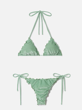 Bikini Sagittarius Miami in velluto argento e verde salvia