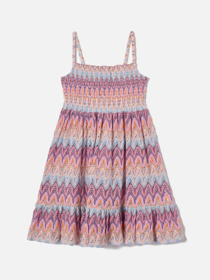 Miki raschel knit sundress with pastel flame pattern