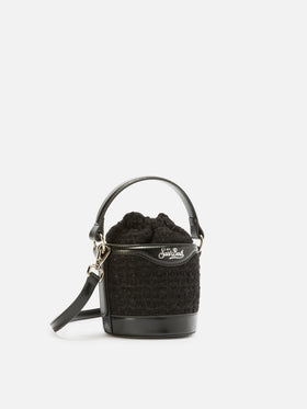 Borsa a secchiello Mila Tweed in misto lana tweed nero