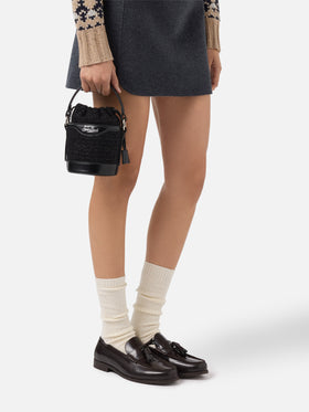 Borsa a secchiello Mila Tweed in misto lana tweed nero