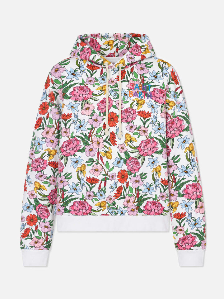 Sweat à capuche en coton avec imprimé floral 