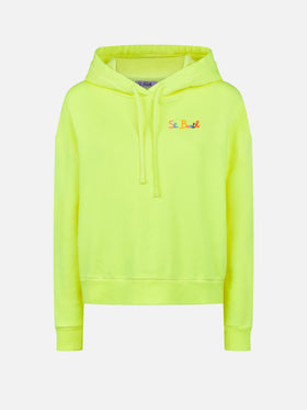 Felpa giallo fluo con cappuccio con ricamo St. Barth