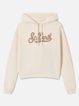 Sweat à capuche Mindy Off white avec empiècement logo tartan 