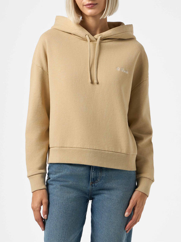 Woman beige fleeced cotton hooded sweatshirt Mindy