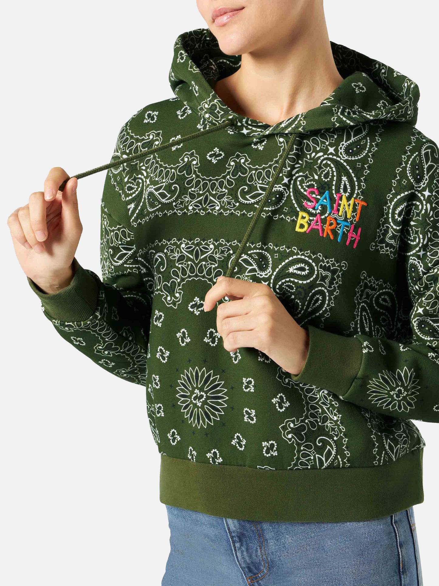 Green Mindy hooded sweatshirt with bandana print