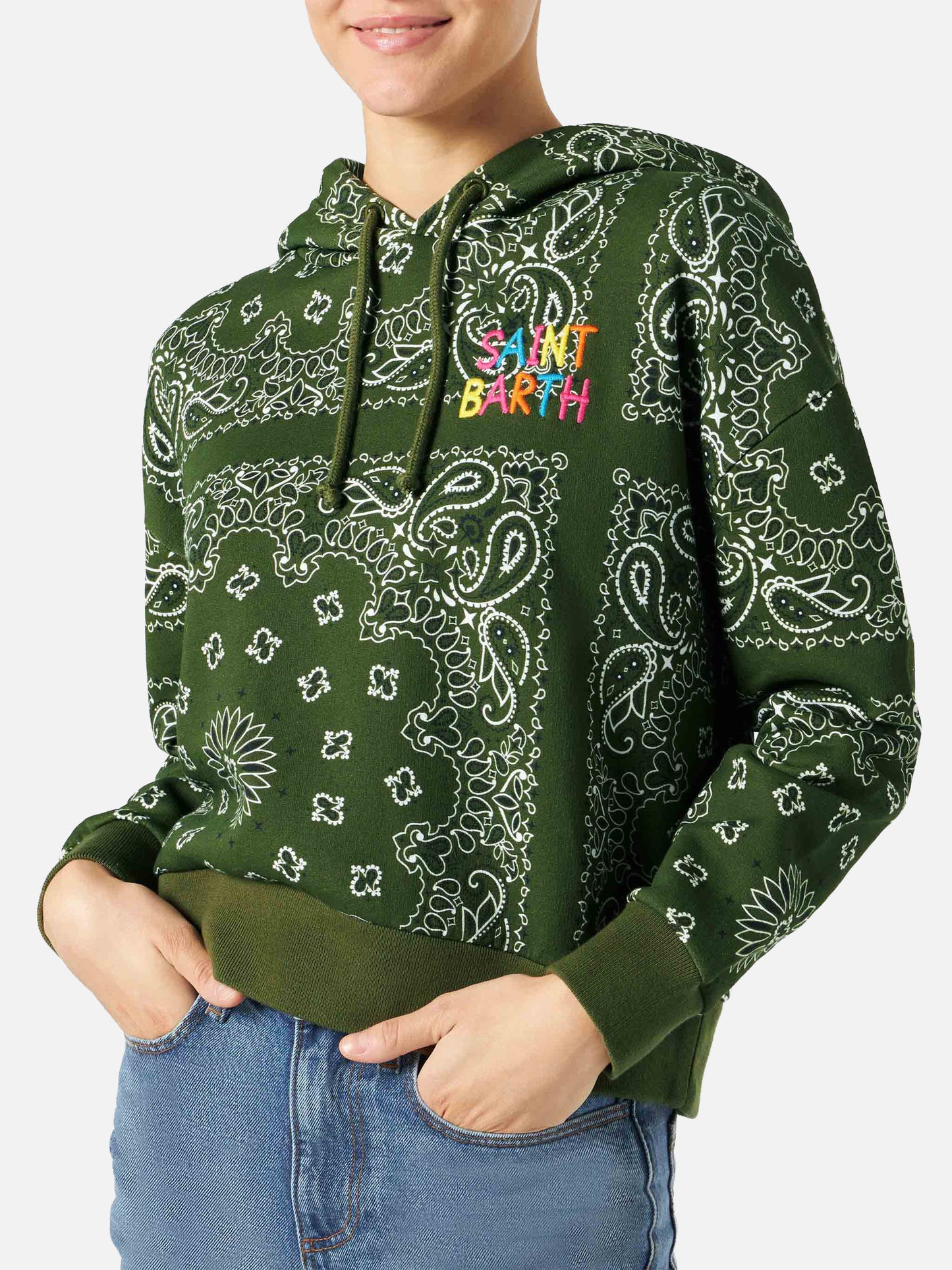 Green Mindy hooded sweatshirt with bandana print
