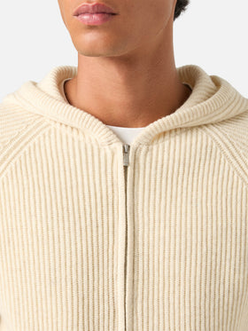 Maglia Malcolm grano in lana con cappuccio e zip intera
