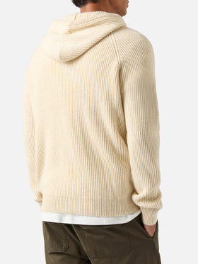 Maglia Malcolm grano in lana con cappuccio e zip intera