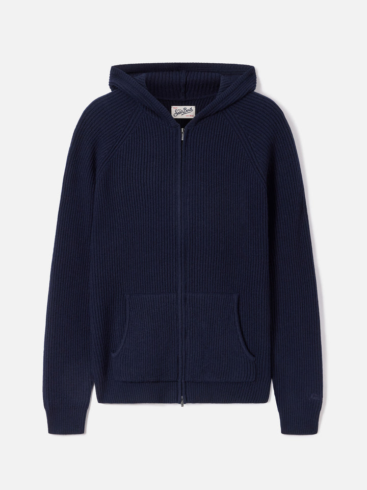Navy blue Malcolm Wollstrick-Hoodie mit durchgehendem Reißverschluss 