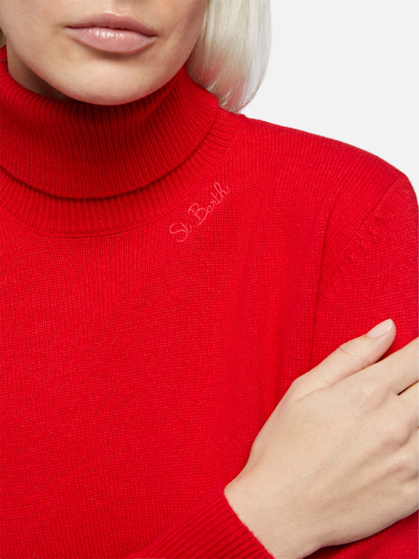 Woman red cashmere blend turtleneck sweater Moody