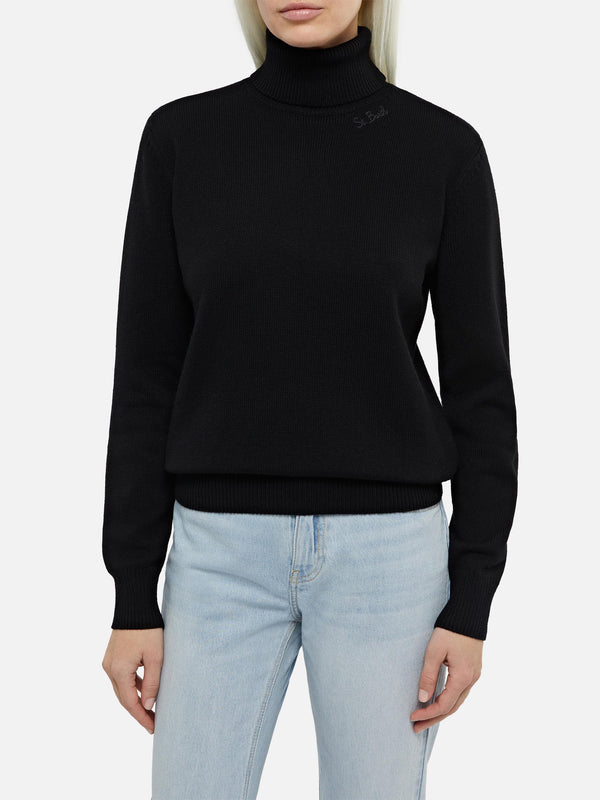 Woman black cashmere blend turtleneck sweater Moody