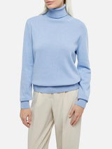 Woman light blue cashmere blend turtleneck sweater Moody