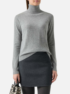 Moody turtleneck sweater in cashmere in grey melange with St. Barth embroidery