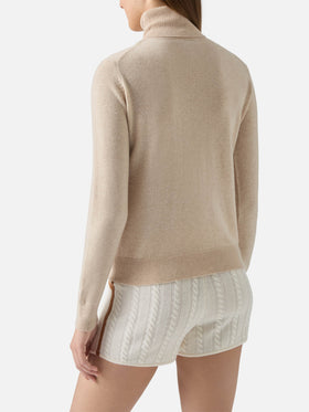Moody turtleneck sweater in cashmere in beige melange with St. Barth embroidery