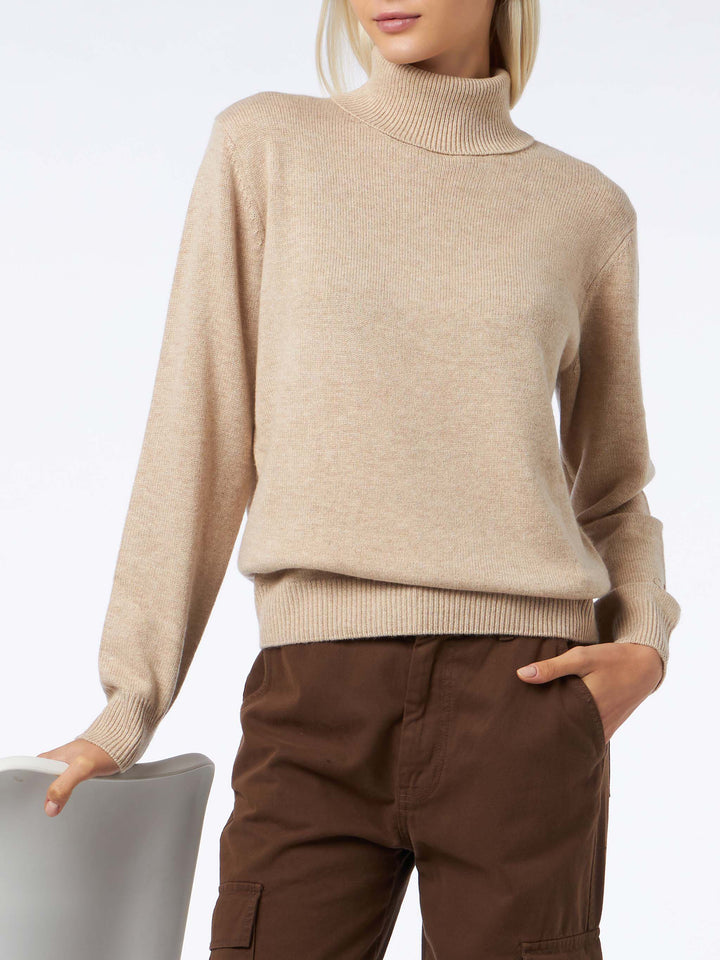 Woman beige pure cashmere turtleneck sweater Moody