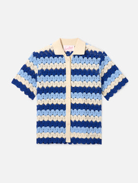 Monet crochet-effect cotton knit polo with striped pattern