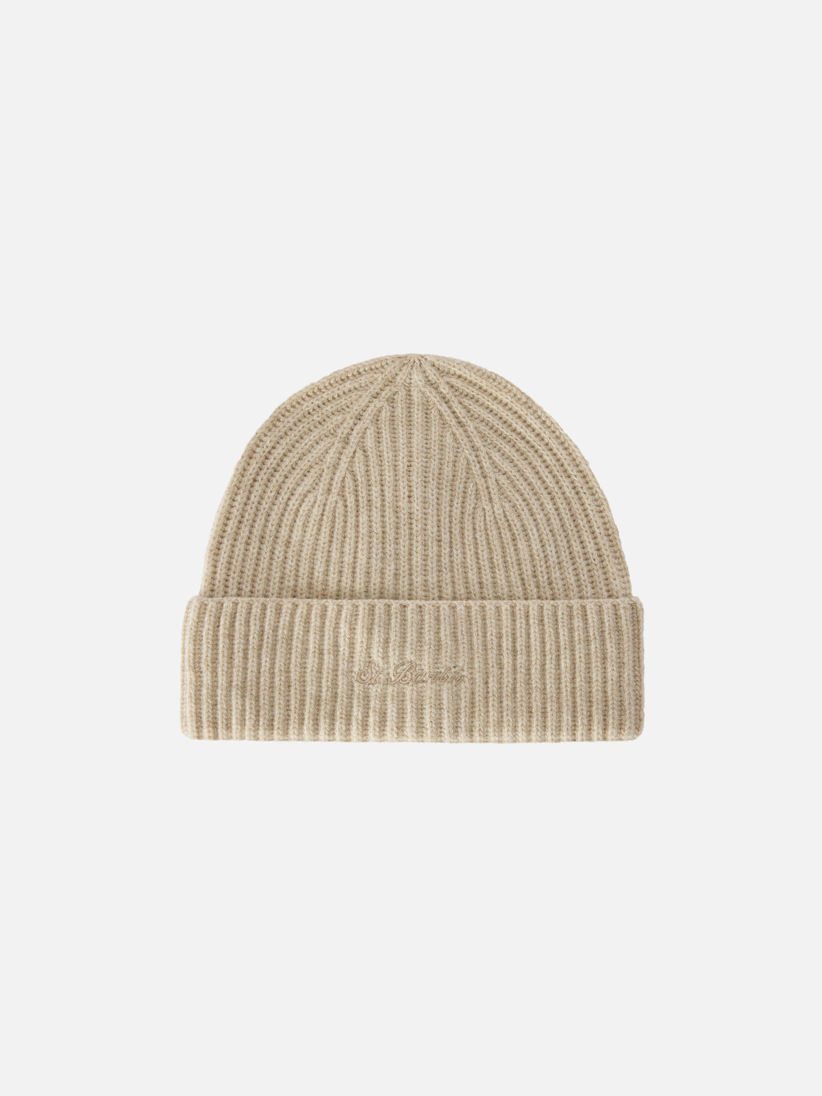 Gorro beanie de lana Beige Moss con bordado del logo 