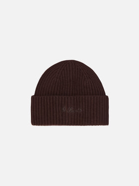 Moss Beanie in brown ribbed knit with St. Barth embroidery
