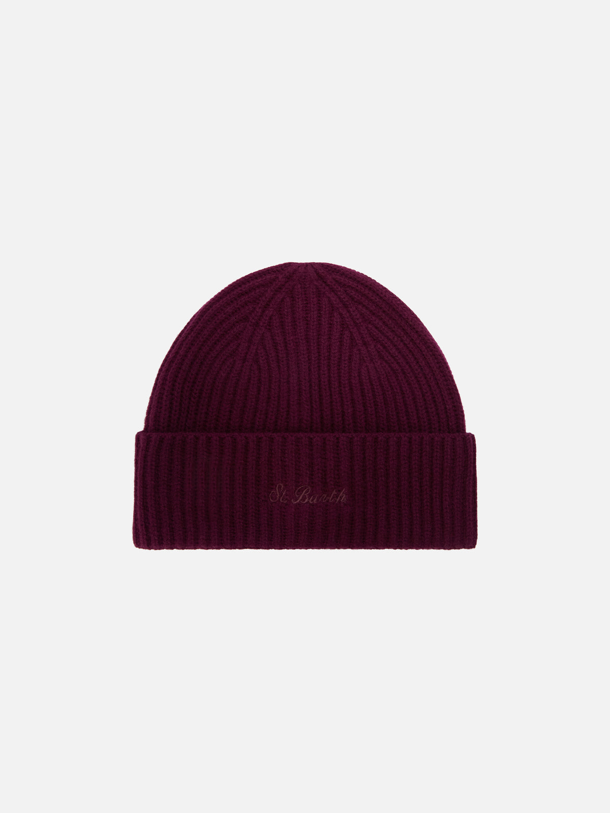 Aubergine Moss Woll-Beanie mit Logostickerei 