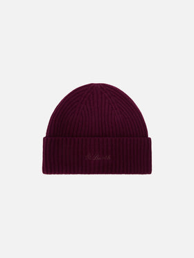 Aubergine Moss Woll-Beanie mit Logostickerei 