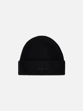 Berretto Moss nero in lana con ricamo logo