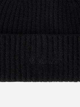 Berretto Moss nero in lana con ricamo logo