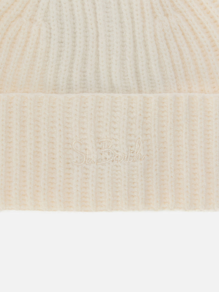 Moss Jr beanie in white 100% WOOL with St. Barth embroidery