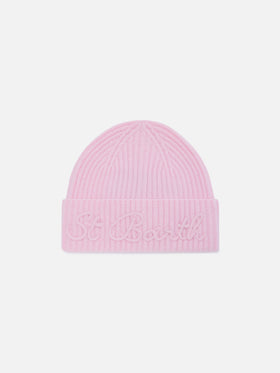 Pink Moss alpaca wool blend beanie with logo embroidery
