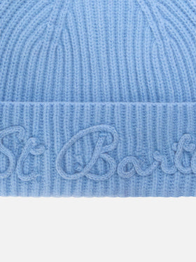 Hellgrüne blue Moss Beanie aus Alpaka-Wollmischung mit Logostickerei 