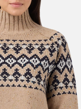 Maglione Myra donegal in misto lana beige con jacquard fair isle