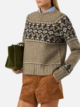 Maglia girocollo Merida in misto lana Donegal con motivo fair isle