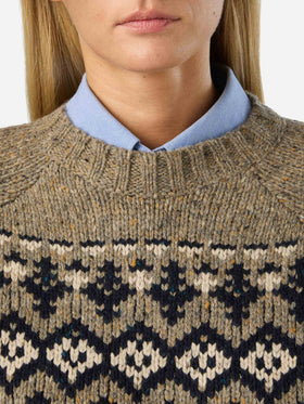 Maglia girocollo Merida in misto lana Donegal con motivo fair isle