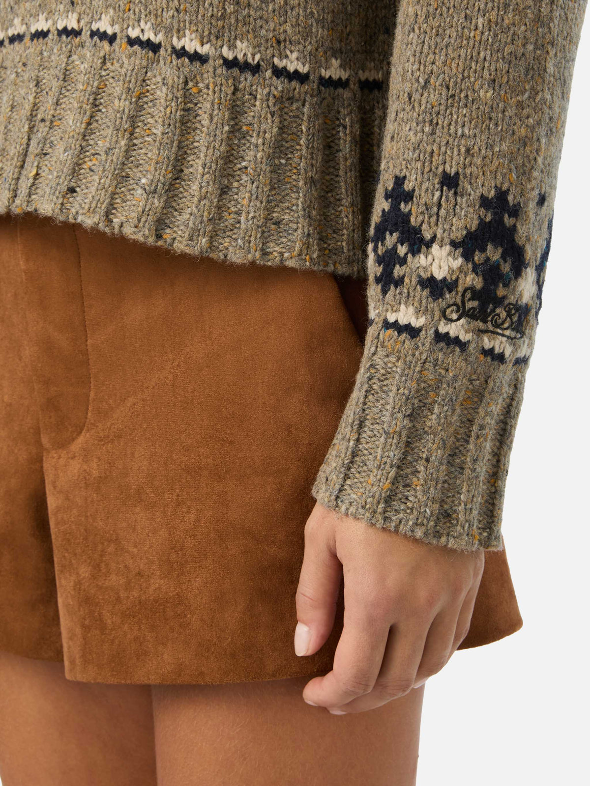 Maglia girocollo Merida in misto lana Donegal con motivo fair isle