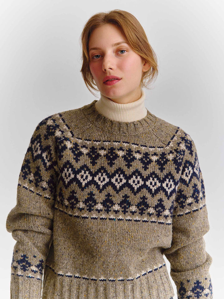 Merida Rundhalspullover aus Donegal-Wollmischung mit Fair-Isle-Muster 