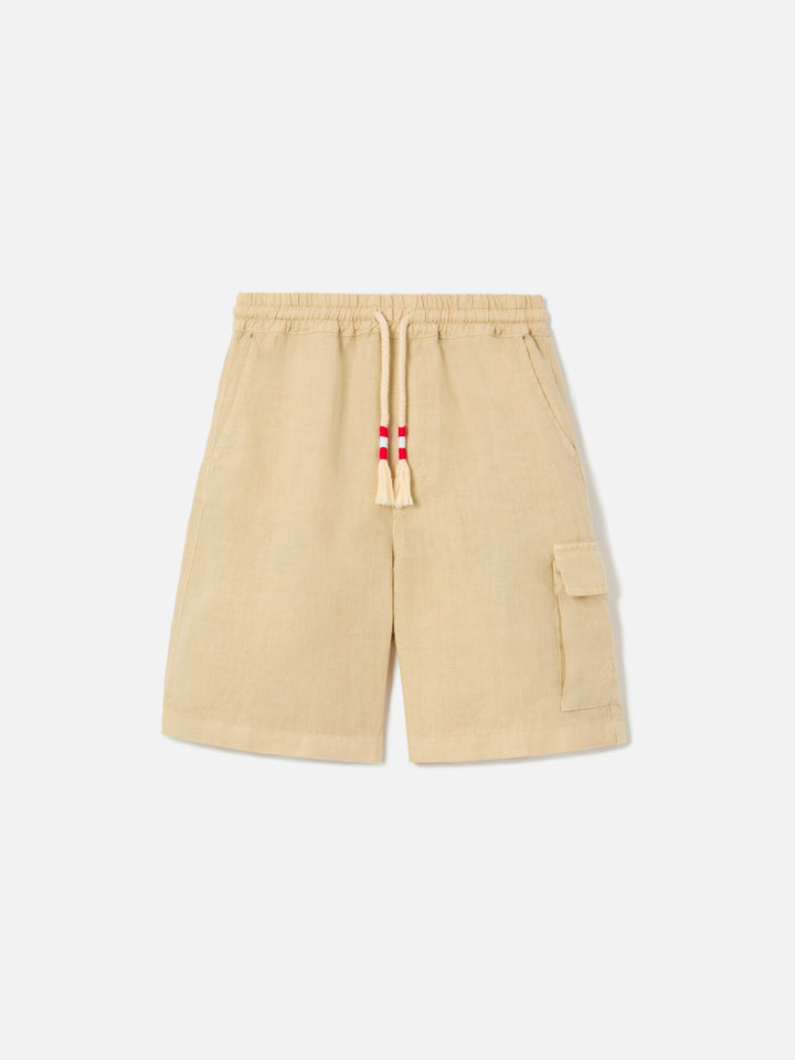 Beige Marseille Jr Shorts aus Leinen 