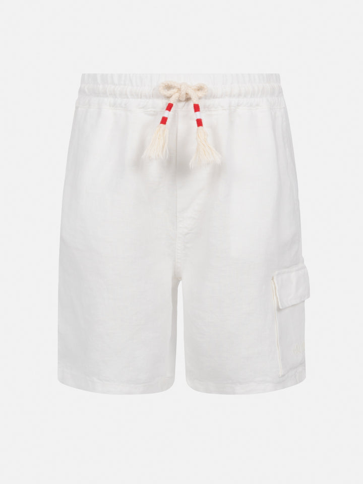 White color linen bermuda short