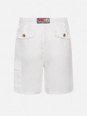 Weiße Leinen-Bermudashorts