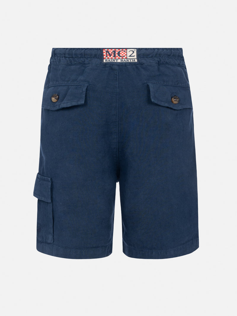 Bermuda Marseille Jr in lino blu navy