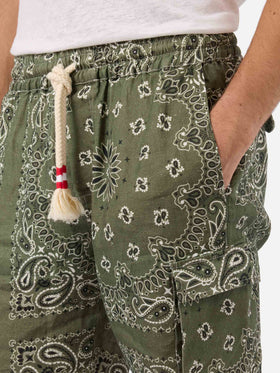 Marseille Bermudashorts aus Leinen mit Bandana-Print in Military Green 